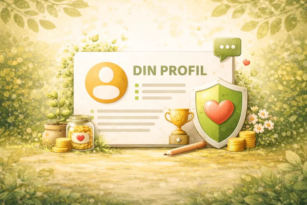 GodtFirma - Din Profil: Profilkort med hjerte og trofæ